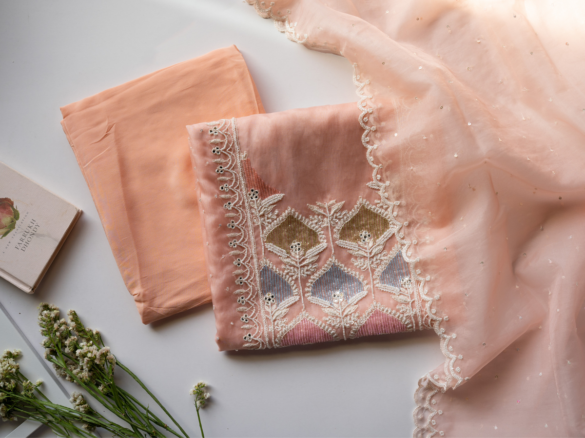 Organza Unstiched Suit With Cutdana Embroidery