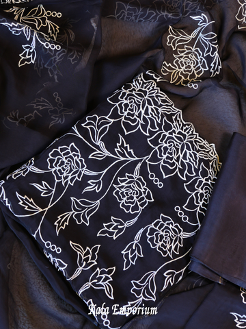 Pure Organza Suit & Dupatta With Intricate Thread Work, and Upadda Silk Bottom