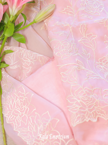 Pure Organza Suit & Dupatta With Intricate Thread Work, and Upadda Silk Bottom