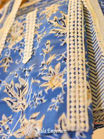 Pure Cotton Suit With Print & Lacework, and Hand- Blocked Cotton Dupatta