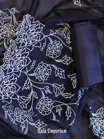 Pure Organza Suit & Dupatta With Intricate Thread Work, and Upadda Silk Bottom