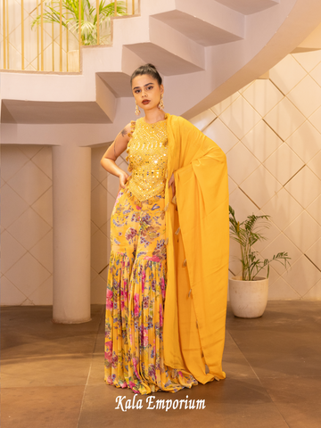 Yellow Georgette Garara Set