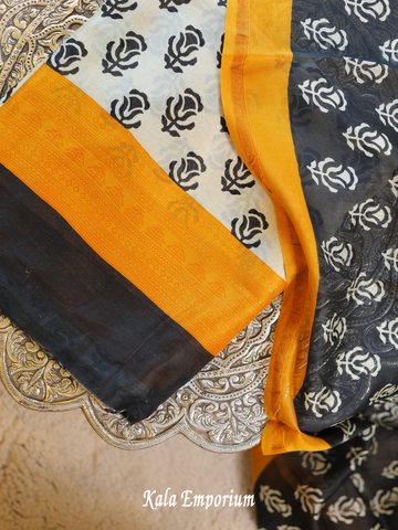 Printed Maheshwari Chanderi Suit and Dupatta with Cotton Bottom