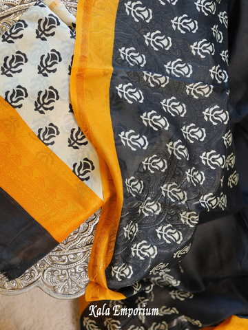 Printed Maheshwari Chanderi Suit and Dupatta with Cotton Bottom