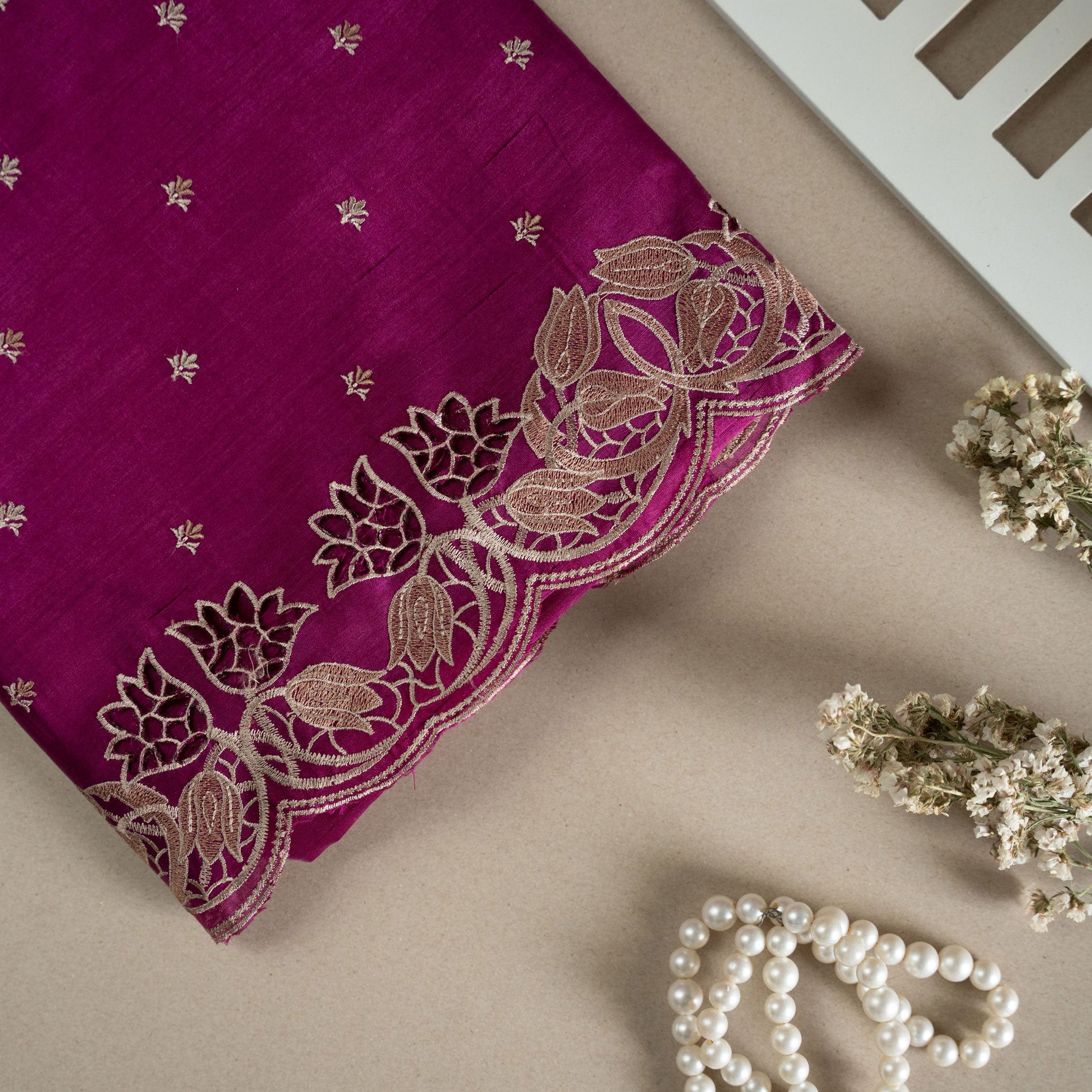 Magenta Katan Pure Silk Cutwork Saree – Panaya