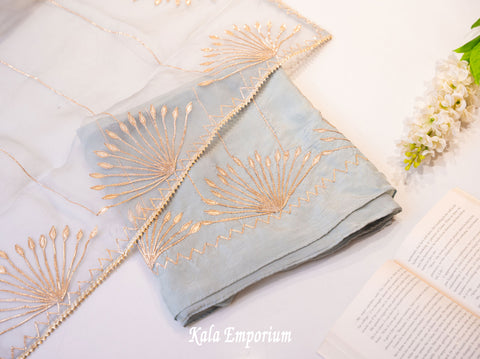 Silk Unstcihed Suit With Gotta Work And Organza Dupatta