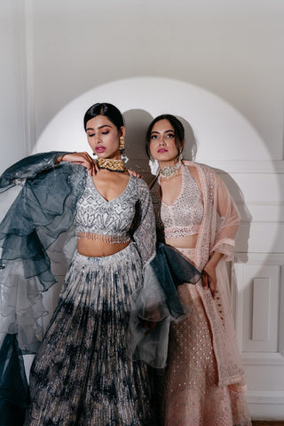 Lava Grey And White Coloured Lehenga In Sequins And Cut Dana Work With Ruffle Dupatta